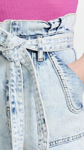[BLANKNYC] Womens Pleated Denim Paper Bag Cuffed Shorts with Self Belt, Stylish & Designer Clothing in Saudi Arabia