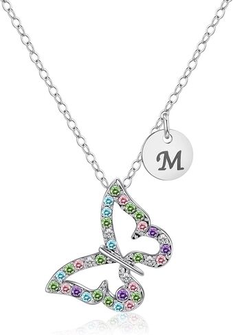Kiokioa Butterfly Gifts for Girls Necklaces Colorful CZ Silver Plated Letter Initial Butterfly Pendant Necklace 26 Initial Necklace Christmas Birthday Gift Butterfly Gifts for Girls in Kuwait