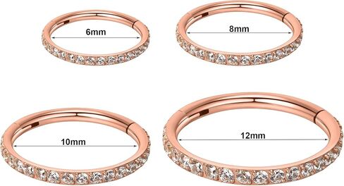 حلقات انف من الستيل الجراحي 316l من لوف بيرسينج مرصعة بالكريستال 18G/16G، قطر 6 ملم الى 12 ملم، ذهبي/ذهبي وردي/فضي/اسود in Kuwait