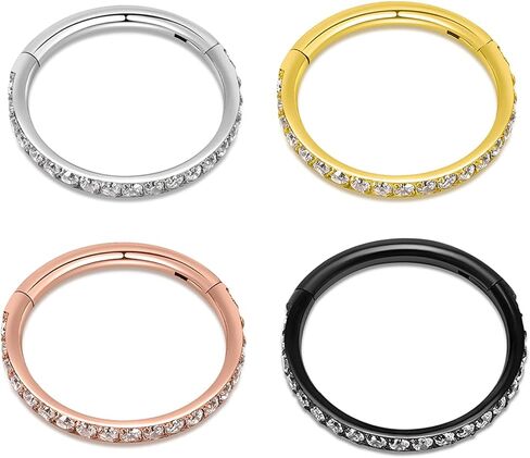 حلقات انف من الستيل الجراحي 316l من لوف بيرسينج مرصعة بالكريستال 18G/16G، قطر 6 ملم الى 12 ملم، ذهبي/ذهبي وردي/فضي/اسود in Kuwait