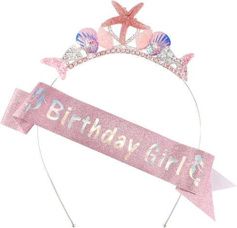 SuPoo Mermaid Tail Princess Tiara and Sash Birthday Girl Headbands in Kuwait