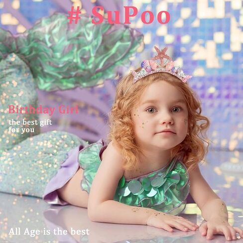 SuPoo Mermaid Tail Princess Tiara and Sash Birthday Girl Headbands in Kuwait