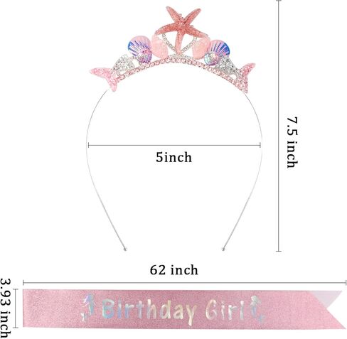 SuPoo Mermaid Tail Princess Tiara and Sash Birthday Girl Headbands in Kuwait