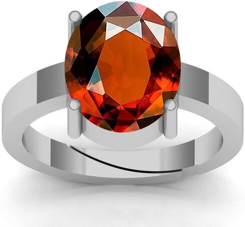 DINJEWEL 8.25 Ratti/7.25 Carat Natural Hessonite Gomed Gemstone Panchdhatu Silver Plated Adjustable Ring for Men & Women in Kuwait