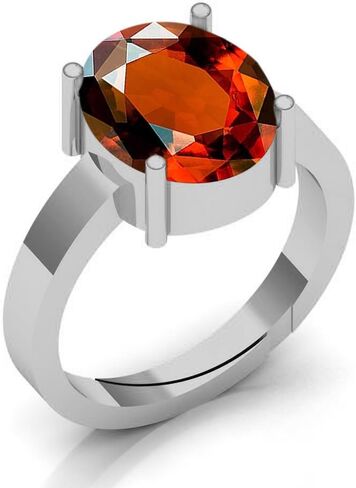 DINJEWEL 8.25 Ratti/7.25 Carat Natural Hessonite Gomed Gemstone Panchdhatu Silver Plated Adjustable Ring for Men & Women in Kuwait