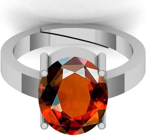 DINJEWEL 8.25 Ratti/7.25 Carat Natural Hessonite Gomed Gemstone Panchdhatu Silver Plated Adjustable Ring for Men & Women in Kuwait