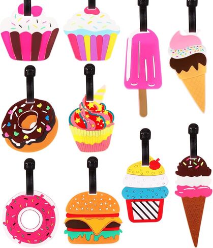 10 قطع ملونة لطيفة الأمتعة العلامات للنساء الرجال، حقيبة السفر تحديد الأمتعة التسمية الصيف الآيس كريم الدونات السفر حقائب العلامات in Kuwait