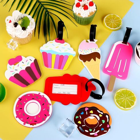 10 قطع ملونة لطيفة الأمتعة العلامات للنساء الرجال، حقيبة السفر تحديد الأمتعة التسمية الصيف الآيس كريم الدونات السفر حقائب العلامات in Kuwait