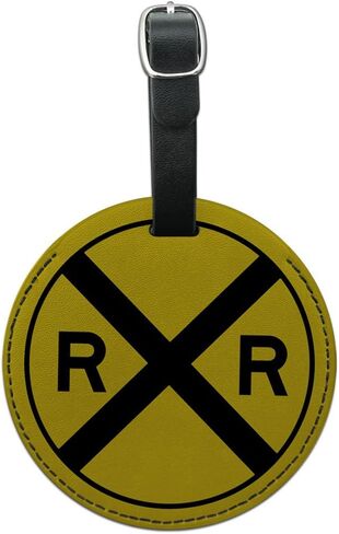 Graphics & More Railroad Crossing Traffic Sign Train Round Leather Luggage Id Tag Suitcase, Black in Saudi Arabia