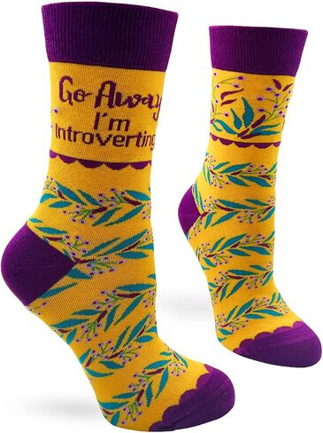 Go Away I'm Introverting Novelty Crew Socks for Women - 1 Pair, Fits Ladies Shoe Size 5-10 in Saudi Arabia