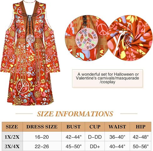 Zhanmai 70s Hippie Women Costume Disco Dress Outfit Flower Headband Ankle Socks Peace Sign for Ladies Costume Cosplay Party in Saudi Arabia