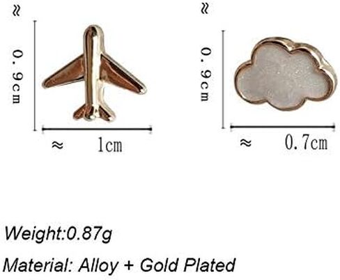 coadipress Tiny Airplane Cloud Stud Earrings for Women Teen Girls Cute Gold Plated Asymmetric Mismatch Hypoallergenic Earrings Jewelry Kids Gifts in Saudi Arabia