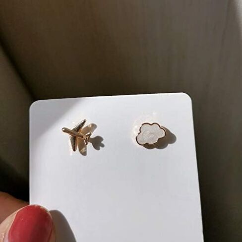 coadipress Tiny Airplane Cloud Stud Earrings for Women Teen Girls Cute Gold Plated Asymmetric Mismatch Hypoallergenic Earrings Jewelry Kids Gifts in Saudi Arabia