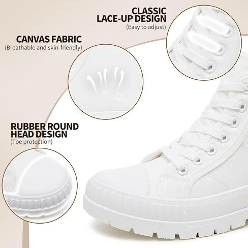 Rominz Women's High Top Platform Sneakers Canvas Shoes | Platform 1.77inch, Non-Slip Sole, Breathable Canvas, Easy to Match in Saudi Arabia