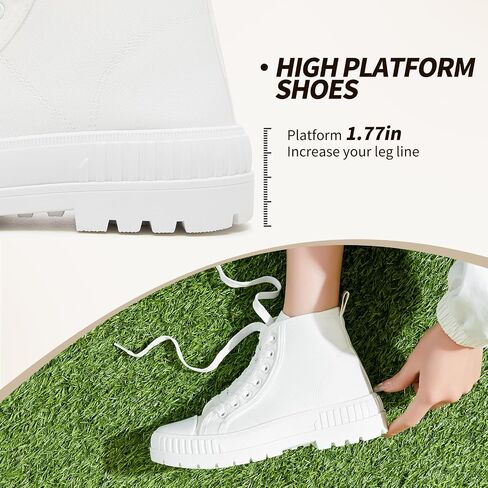 Rominz Women's High Top Platform Sneakers Canvas Shoes | Platform 1.77inch, Non-Slip Sole, Breathable Canvas, Easy to Match in Saudi Arabia