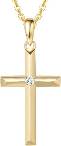 FANCIME 14k Solid Gold Small 0.025cttw Diamond Crucifix Cross Pendant Necklace Fine Jewelry Anniversary Birthday Gifts for Women Girls, 16"+2" Extender in Saudi Arabia