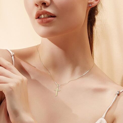 FANCIME 14k Solid Gold Small 0.025cttw Diamond Crucifix Cross Pendant Necklace Fine Jewelry Anniversary Birthday Gifts for Women Girls, 16"+2" Extender in Saudi Arabia