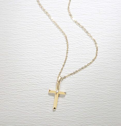 FANCIME 14k Solid Gold Small 0.025cttw Diamond Crucifix Cross Pendant Necklace Fine Jewelry Anniversary Birthday Gifts for Women Girls, 16"+2" Extender in Saudi Arabia