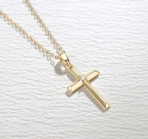 FANCIME 14k Solid Gold Small 0.025cttw Diamond Crucifix Cross Pendant Necklace Fine Jewelry Anniversary Birthday Gifts for Women Girls, 16"+2" Extender in Saudi Arabia