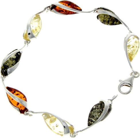 مجوهرات SilverAmber - سوار من الفضة الإسترليني 925 بتصميم عصري بطول 19.5 سم مرصع بأحجار كريمة من كهرمان البلطيق الأصلي - GL501 in Kuwait