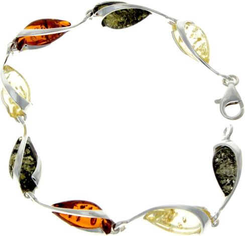 مجوهرات SilverAmber - سوار من الفضة الإسترليني 925 بتصميم عصري بطول 19.5 سم مرصع بأحجار كريمة من كهرمان البلطيق الأصلي - GL501 in Kuwait