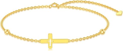 Silwan 14K الذهب الصليب سوار للنساء، الذهب الأصفر قابل للتعديل المعتقد الديني الصليب أساور الخرزة ربط سوار غرامة المجوهرات الهدايا لزوجتها أمي ابنة، 6.5 + 1 + 1 بوصة in Kuwait