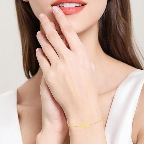 Silwan 14K الذهب الصليب سوار للنساء، الذهب الأصفر قابل للتعديل المعتقد الديني الصليب أساور الخرزة ربط سوار غرامة المجوهرات الهدايا لزوجتها أمي ابنة، 6.5 + 1 + 1 بوصة in Kuwait