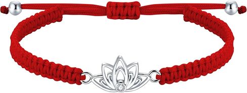 J.Endéar سوار زهرة اللوتس للنساء الفتيات، 925 الفضة الاسترليني زهرة اليدوية تخريمية حبل سلسلة سوار، سوار اليوغا تميمة البوذية هدية محظوظة in Kuwait