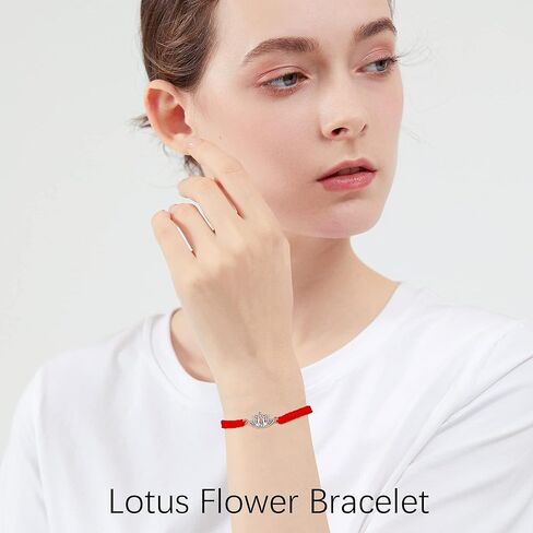 J.Endéar سوار زهرة اللوتس للنساء الفتيات، 925 الفضة الاسترليني زهرة اليدوية تخريمية حبل سلسلة سوار، سوار اليوغا تميمة البوذية هدية محظوظة in Kuwait