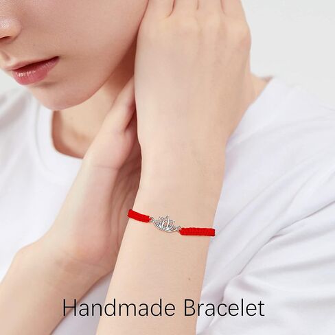 J.Endéar سوار زهرة اللوتس للنساء الفتيات، 925 الفضة الاسترليني زهرة اليدوية تخريمية حبل سلسلة سوار، سوار اليوغا تميمة البوذية هدية محظوظة in Kuwait