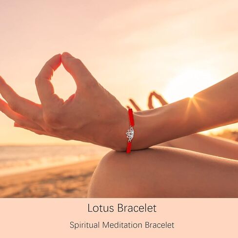 J.Endéar سوار زهرة اللوتس للنساء الفتيات، 925 الفضة الاسترليني زهرة اليدوية تخريمية حبل سلسلة سوار، سوار اليوغا تميمة البوذية هدية محظوظة in Kuwait