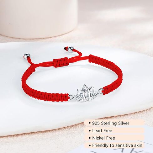 J.Endéar سوار زهرة اللوتس للنساء الفتيات، 925 الفضة الاسترليني زهرة اليدوية تخريمية حبل سلسلة سوار، سوار اليوغا تميمة البوذية هدية محظوظة in Kuwait