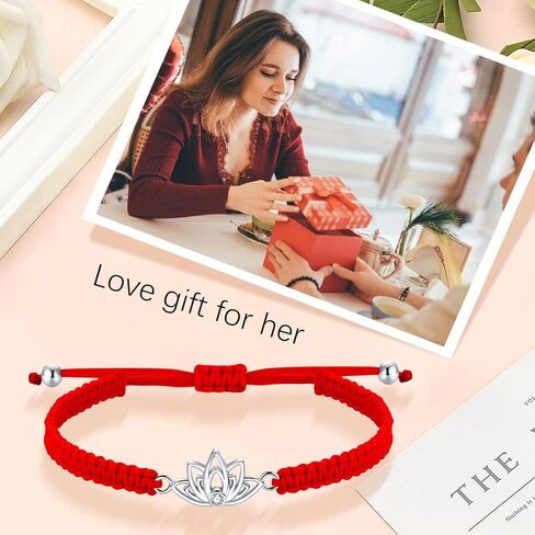 J.Endéar سوار زهرة اللوتس للنساء الفتيات، 925 الفضة الاسترليني زهرة اليدوية تخريمية حبل سلسلة سوار، سوار اليوغا تميمة البوذية هدية محظوظة in Kuwait