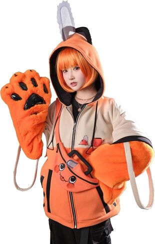 Cosplay.fm Hoodie with Detachable Paw Sleeves Bag Furry Paw Gloves Orange Hooded Zipper Sweatshirt with Bag in Saudi Arabia