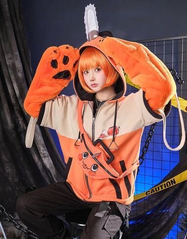 Cosplay.fm Hoodie with Detachable Paw Sleeves Bag Furry Paw Gloves Orange Hooded Zipper Sweatshirt with Bag in Saudi Arabia