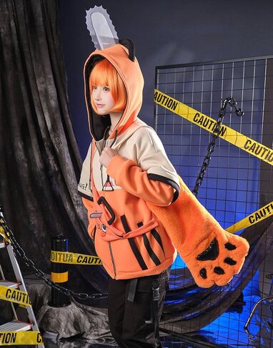 Cosplay.fm Hoodie with Detachable Paw Sleeves Bag Furry Paw Gloves Orange Hooded Zipper Sweatshirt with Bag in Saudi Arabia