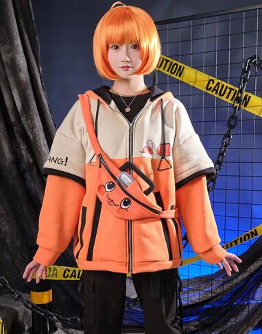 Cosplay.fm Hoodie with Detachable Paw Sleeves Bag Furry Paw Gloves Orange Hooded Zipper Sweatshirt with Bag in Saudi Arabia