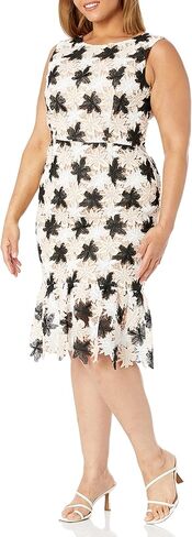 Dress the Population Women's INES Sleeveless Round Neck Bodycon Ruffle Hem Midi Dress in Saudi Arabia