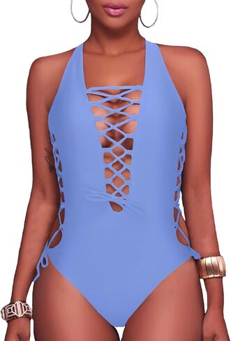 Holipick Women Sexy One Piece Swimsuit One Shoulder Bathing Suit Lace Up Swimwear in Saudi Arabia
