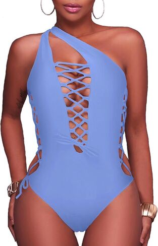 Holipick Women Sexy One Piece Swimsuit One Shoulder Bathing Suit Lace Up Swimwear in Saudi Arabia
