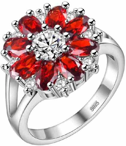 Uloveido Silver Purple Pink CZ Flowers Big Statement Rings Women Glitzy Jewelry J676 in Saudi Arabia