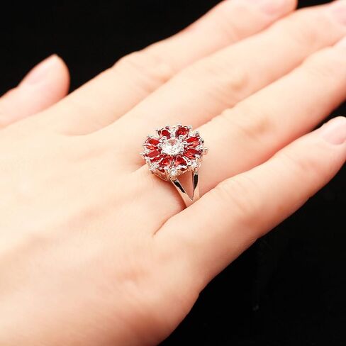 Uloveido Silver Purple Pink CZ Flowers Big Statement Rings Women Glitzy Jewelry J676 in Saudi Arabia