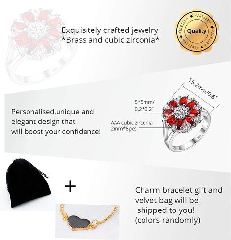 Uloveido Silver Purple Pink CZ Flowers Big Statement Rings Women Glitzy Jewelry J676 in Saudi Arabia