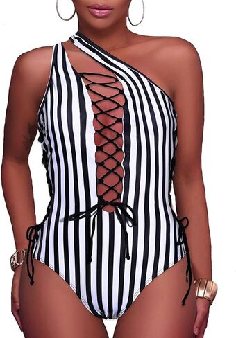 Holipick Women Sexy One Piece Swimsuit One Shoulder Bathing Suit Lace Up Swimwear in Saudi Arabia