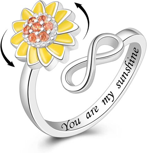 JLYY S925 Sterling Silver Fidget Ring for Women Adjustable Open Ring Sunflower You are My Sunshine Spinning Ring Anti Anxiety Stress Relief Spinner Gift for Teen Girls in Saudi Arabia