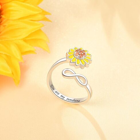 JLYY S925 Sterling Silver Fidget Ring for Women Adjustable Open Ring Sunflower You are My Sunshine Spinning Ring Anti Anxiety Stress Relief Spinner Gift for Teen Girls in Saudi Arabia