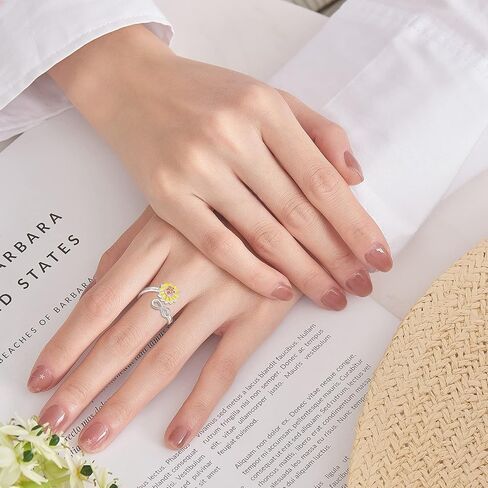 JLYY S925 Sterling Silver Fidget Ring for Women Adjustable Open Ring Sunflower You are My Sunshine Spinning Ring Anti Anxiety Stress Relief Spinner Gift for Teen Girls in Saudi Arabia