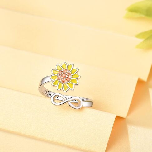 JLYY S925 Sterling Silver Fidget Ring for Women Adjustable Open Ring Sunflower You are My Sunshine Spinning Ring Anti Anxiety Stress Relief Spinner Gift for Teen Girls in Saudi Arabia