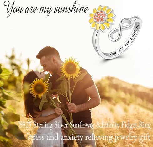 JLYY S925 Sterling Silver Fidget Ring for Women Adjustable Open Ring Sunflower You are My Sunshine Spinning Ring Anti Anxiety Stress Relief Spinner Gift for Teen Girls in Saudi Arabia
