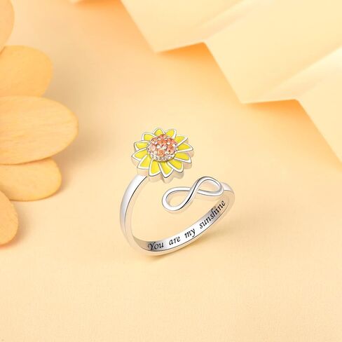 JLYY S925 Sterling Silver Fidget Ring for Women Adjustable Open Ring Sunflower You are My Sunshine Spinning Ring Anti Anxiety Stress Relief Spinner Gift for Teen Girls in Saudi Arabia